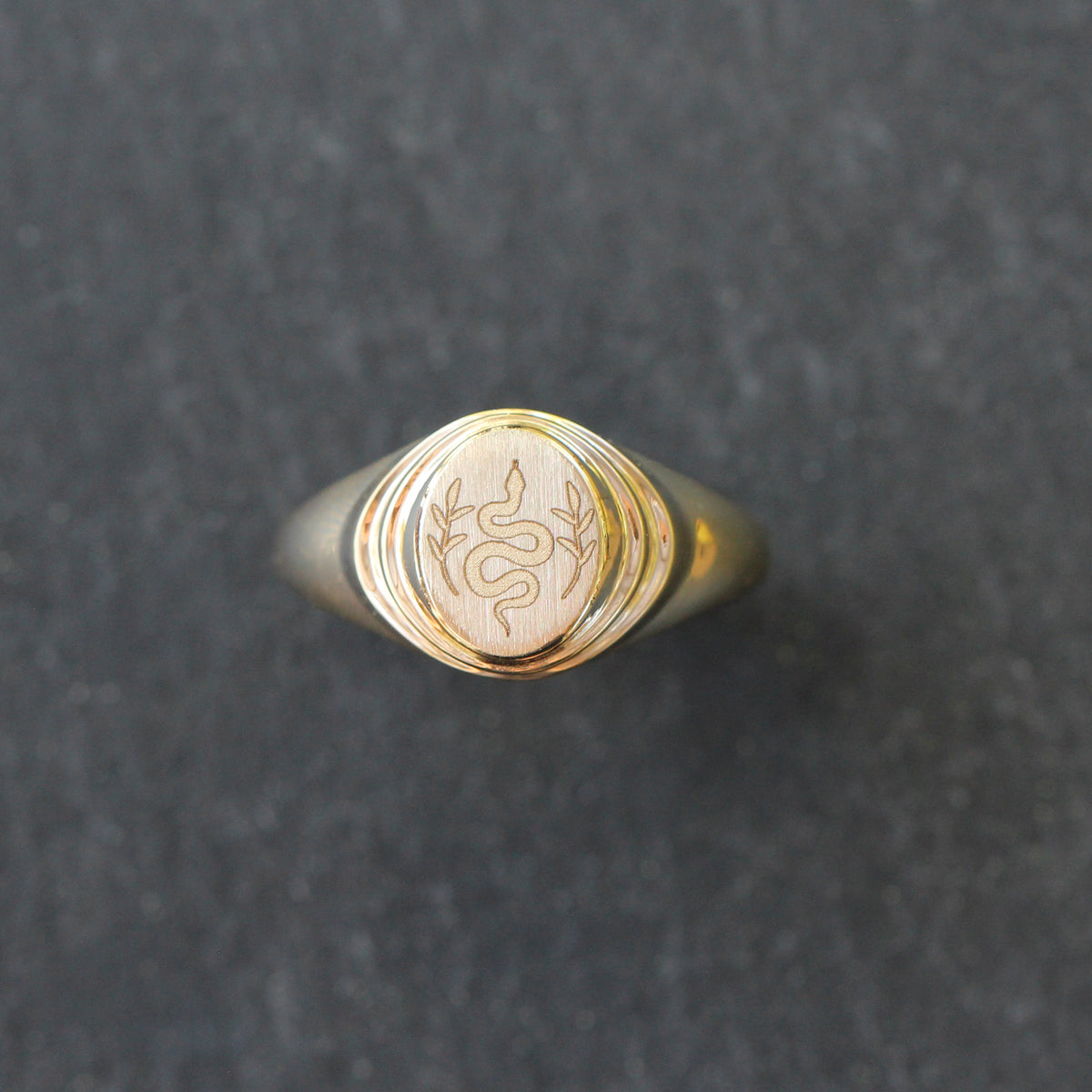 14k Gold Engraved Snake Step Signet Ring– Nova Lita Vintage